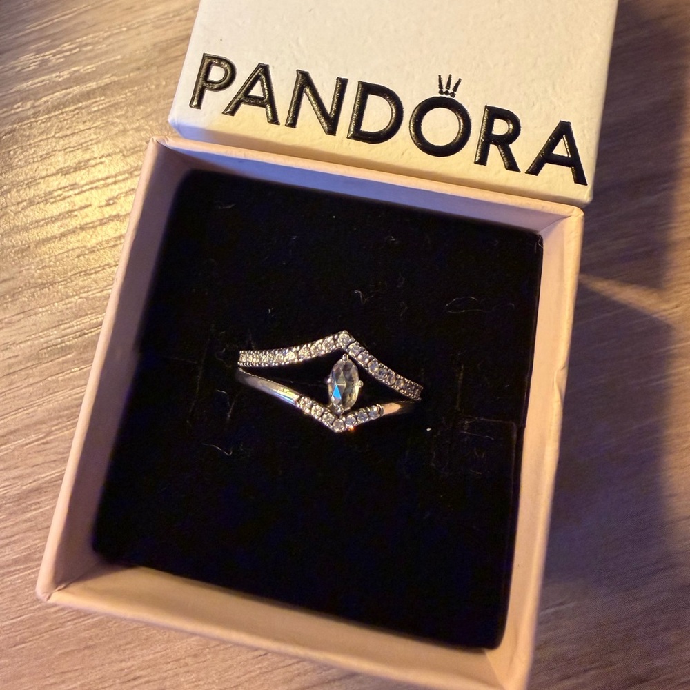 Pandora Silver Ring with Blue Gemstone